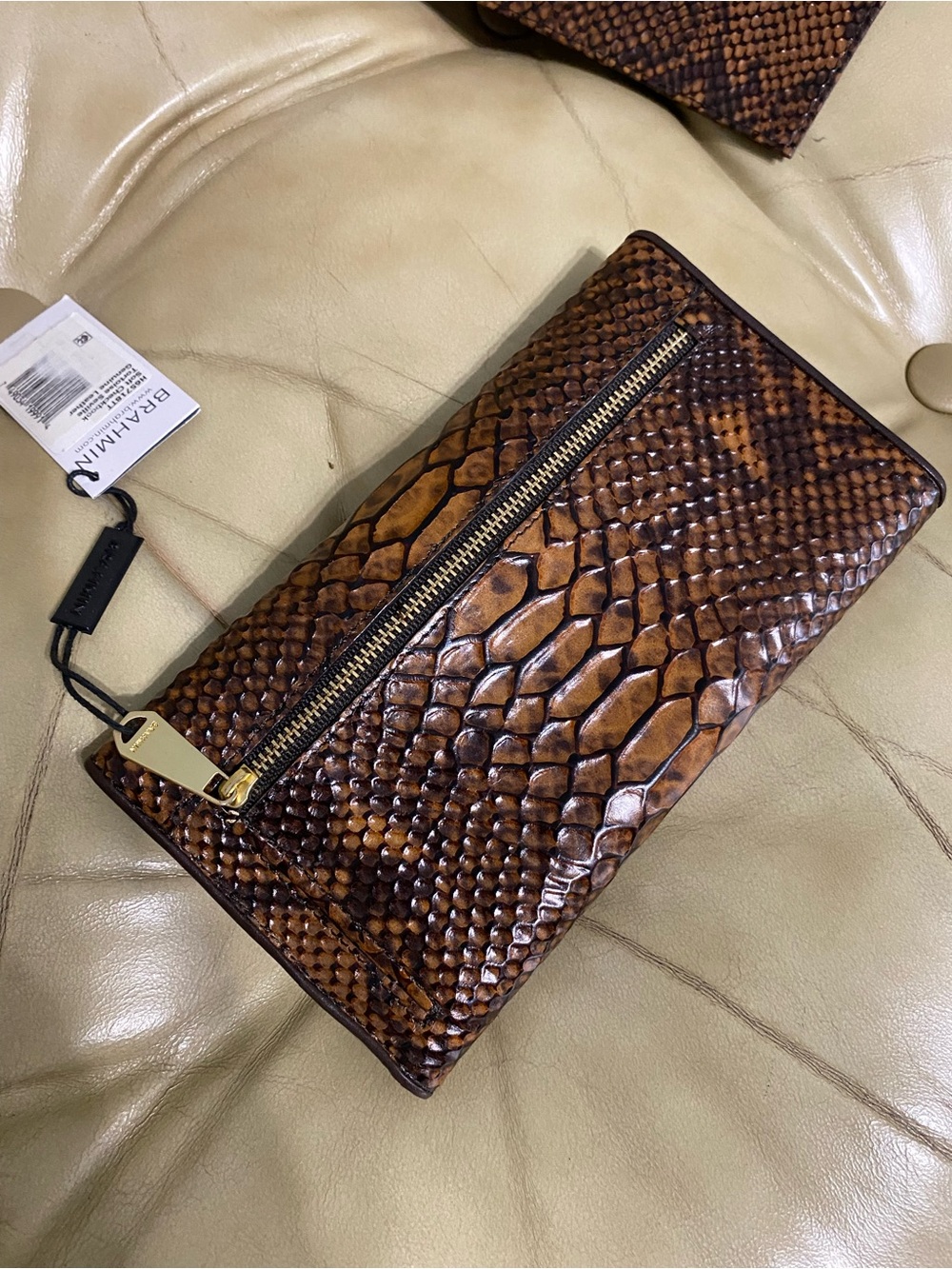 NWT Brahmin Checkbook Wallet Tortoise Seville Retired Snake Print Leather - Picture 3 of 12